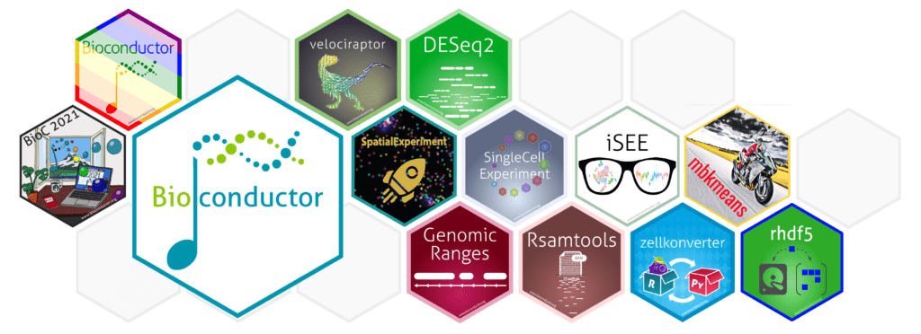 Collage of Bioconductor package stickers